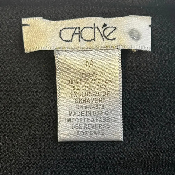 Cache black stretchy mini dress with metal ring accents size M - Picture 6 of 9